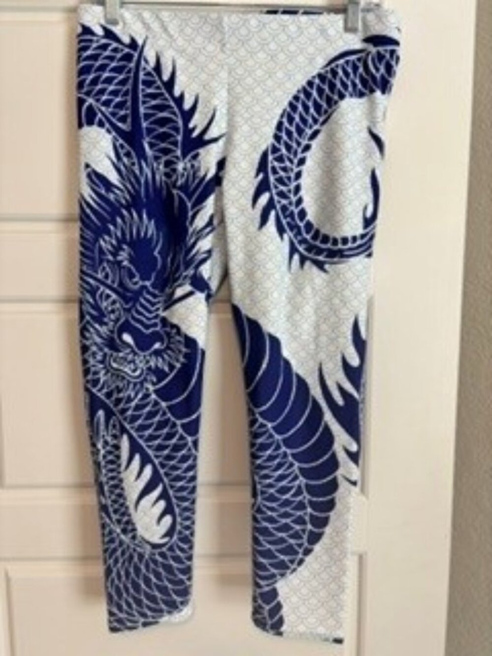 Blue and White Dragon Print Leggings